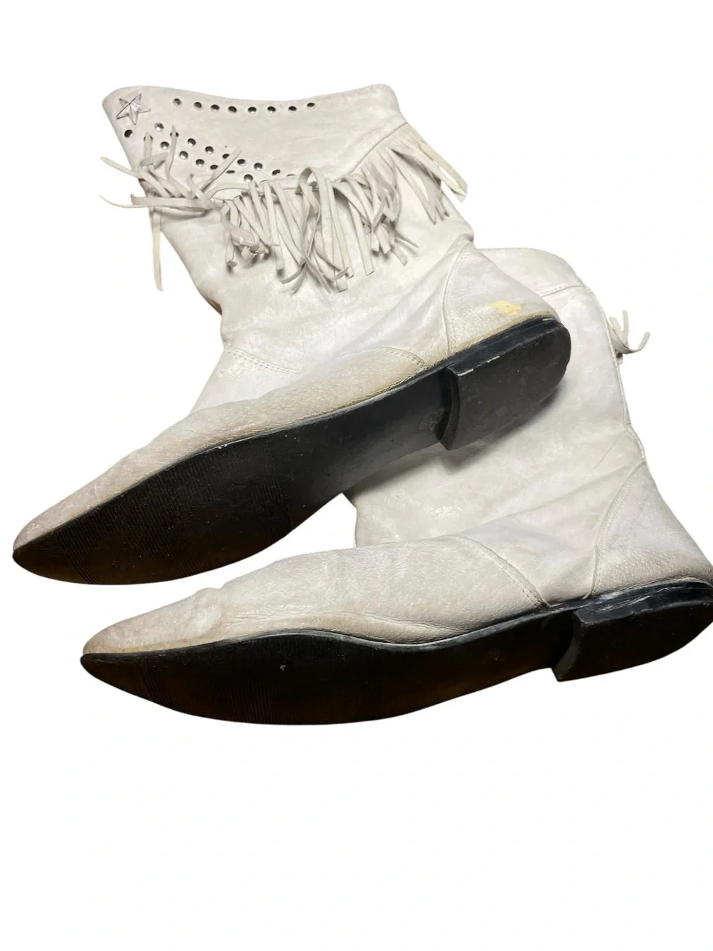 Women's White Fringe Studded Western Booties
